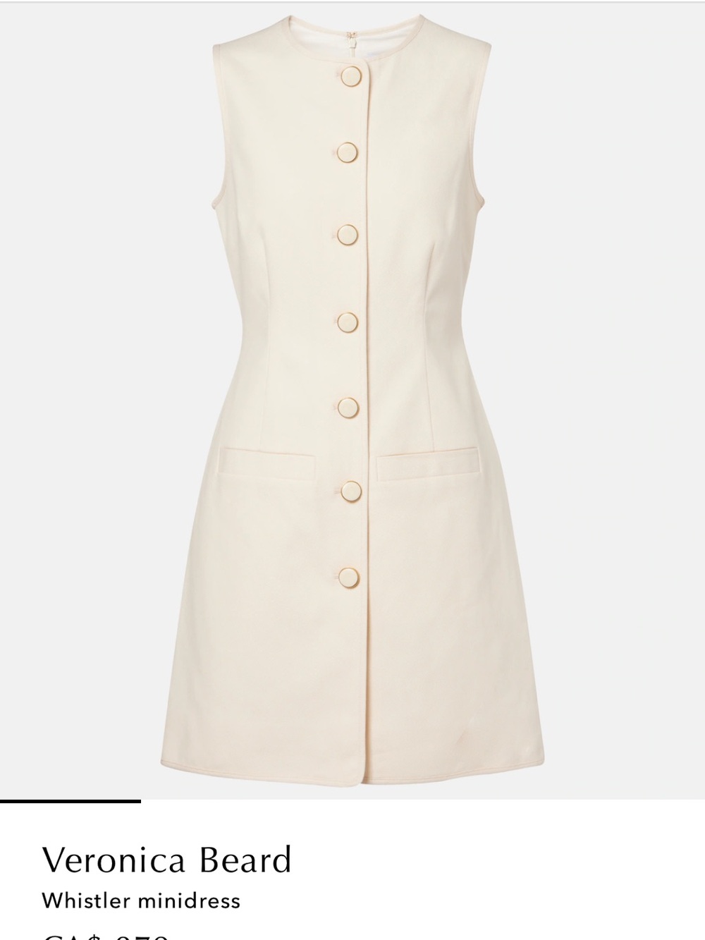 Veronica Beard Sleeveless Cream Button-Front Minidress
